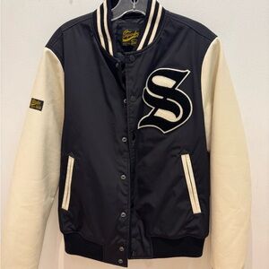 Superdry Black and Cream Varsity Jacket